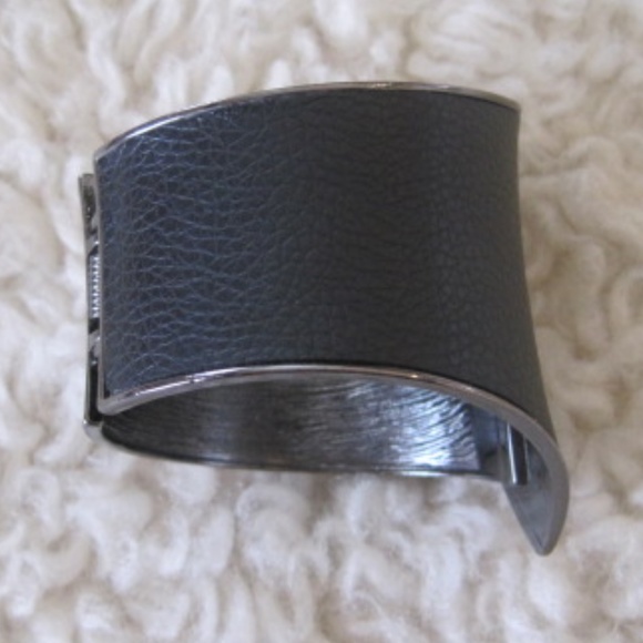 Gunmetal /Faux Leather Asymmetrical Cuff Bracelet - Picture 4 of 5